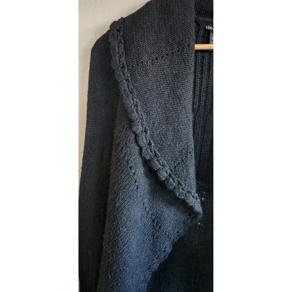 Lucky Brand Open Cardigan Women's Small Black Alpaca Wool Scalloped Edge Flowy - Picture 3 of 8